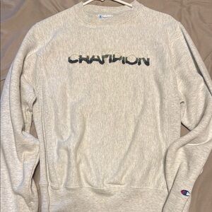 Champion Gray Crewneck Sweater with Iconic Logo